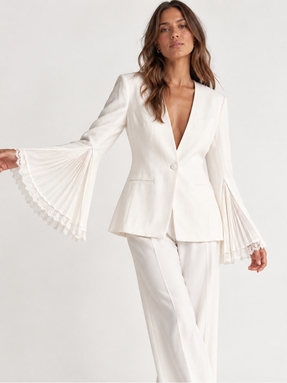 Jonathan Simkhai Lace Godet White Blazer bridal designer quiet luxury jacket 12